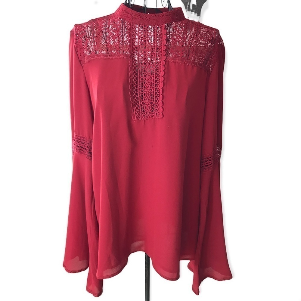 Band of Gypsies Lace Bell Sleeve Blouse Red